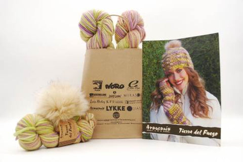 Araucania Hand Dyed Yarn Knit Kit - Joan Hat & Wrist Warmers in Tierra del Fuego with Pom Pom